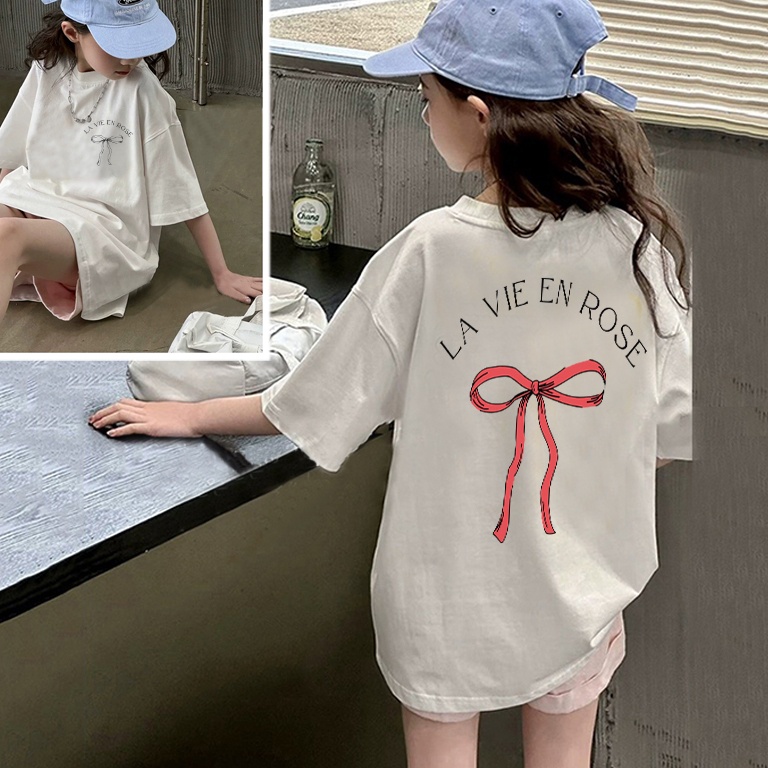 KODE T84A 224SS Terbaru Atasan Anak Perempuan Import Oversize 1 Cotton Kaos pakaian anak Bow knot Mo