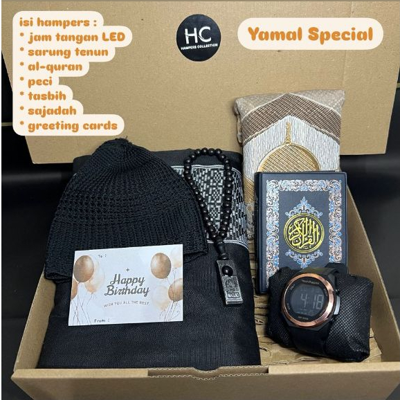 HAMPERS SET PECI TASBIH SAJADAH SARUNG KADO COWOK MUSLIM SHOLAT JUMATAN LEBARAN PUASA