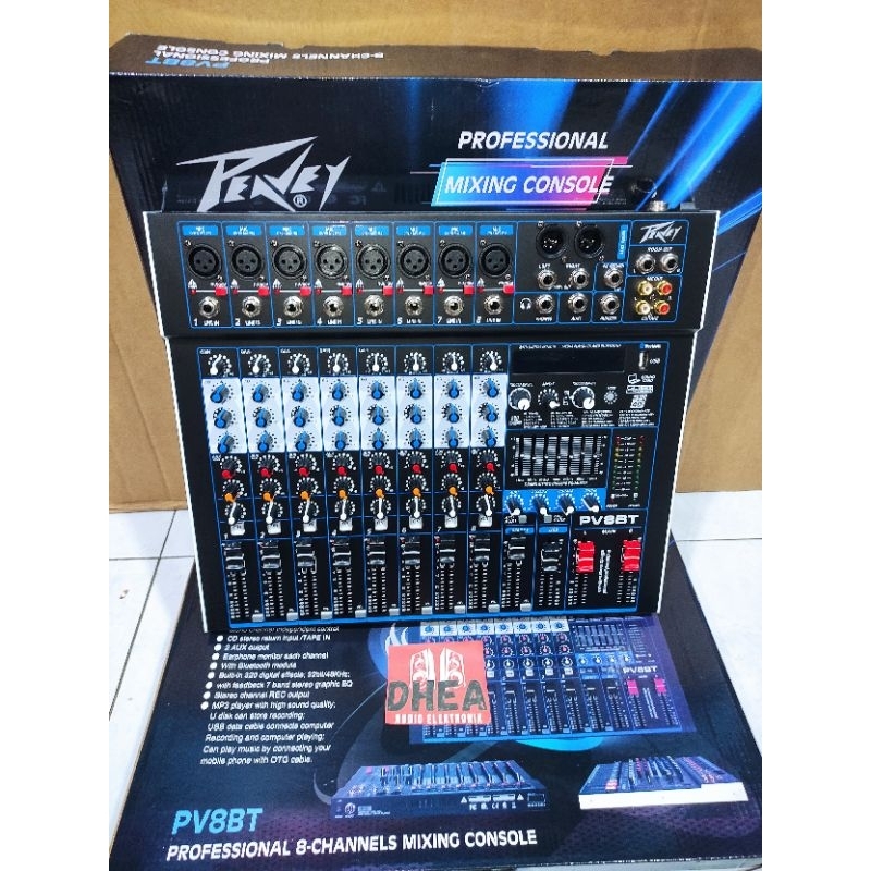 MIXER AUDIO PEAVEY PV8BT BLUETOOTH USB MP3 MIXER 8 CHANNEL grade A PV 8 BT efek 320dsp