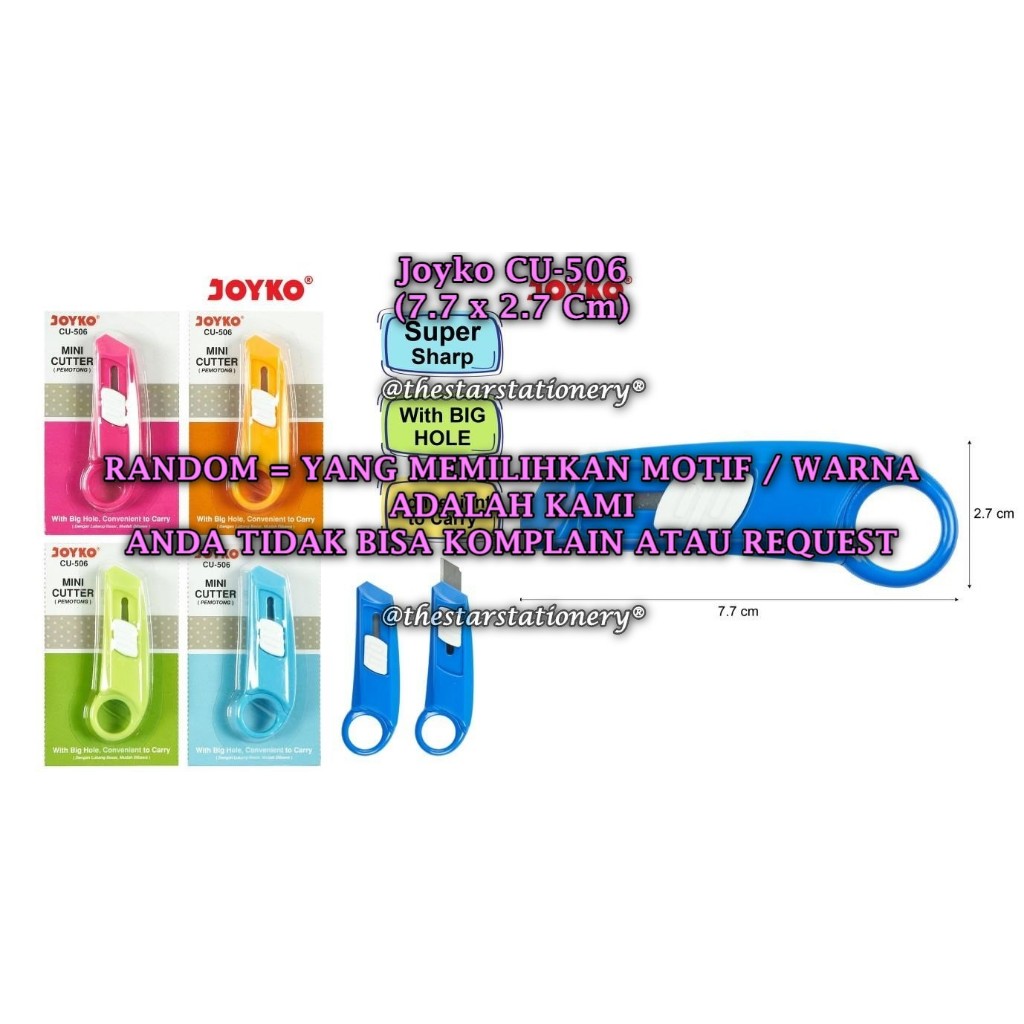 

(1 Biji) GROSIR Cutter JOYKO CU-506 TIDAK BISA PILIH / Mini Cutter Pemotong Joyko CU-506 (1 Biji)
