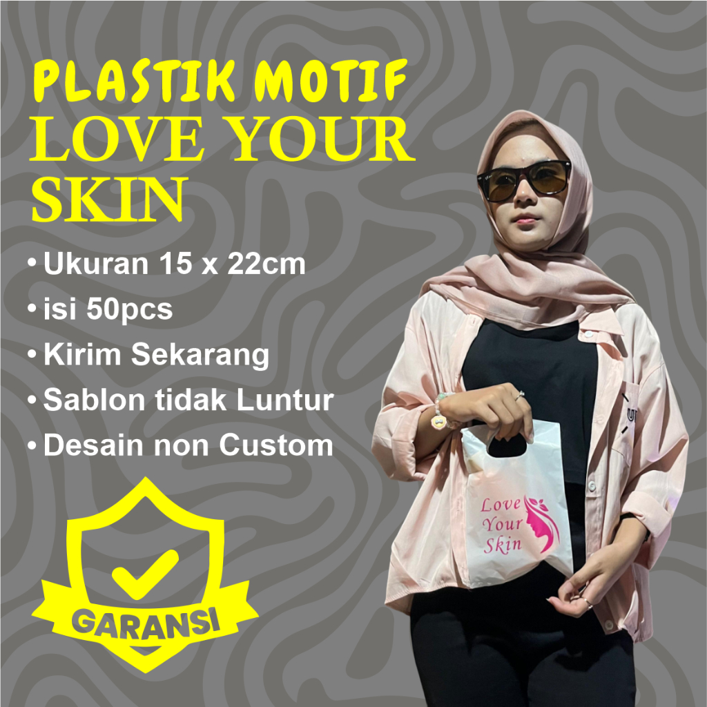 

Isi 50 Pcs, (Size 15cm x 22cm) Plastik Love Your Skin, Plastik Skincare, Plastik Kosmetik, Kantong Kosmetik, Kantong Skincare, Plastik Murah, Plastik COD
