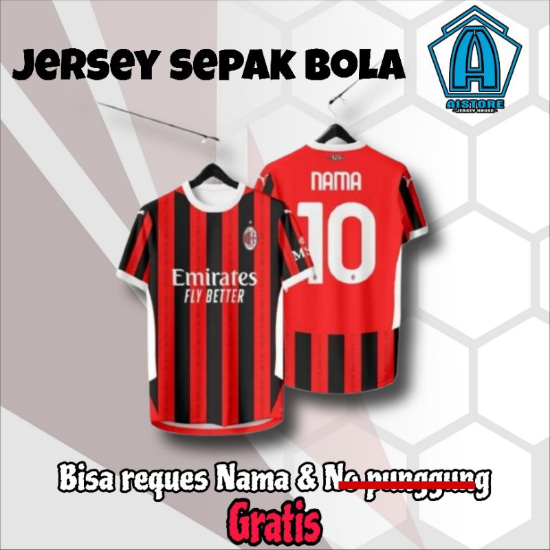 JERSEY AC MILAN FULL PRINTING (Bisa request nama & no punggung)