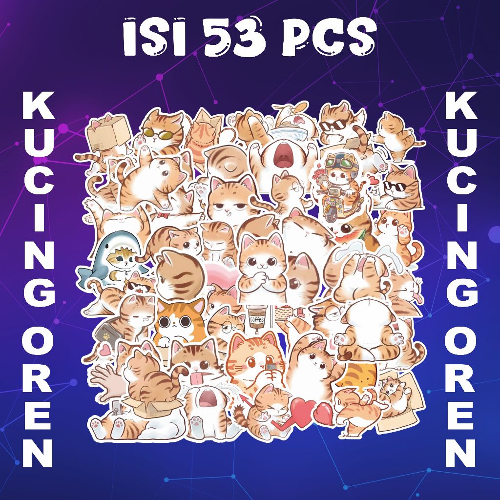 

STIKER PACK KUCING OREN GEMOY | ISI 53 PCS | STIKER VINYL ANIMASI LUCU | WATERPROOF & AWET