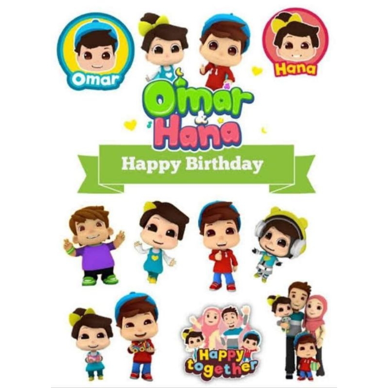 Topper Omar & Hana/ Topper Cake Happy Birthday / Hiasan Kue Ulang tahun/Kue Tar/Hiasan Buket