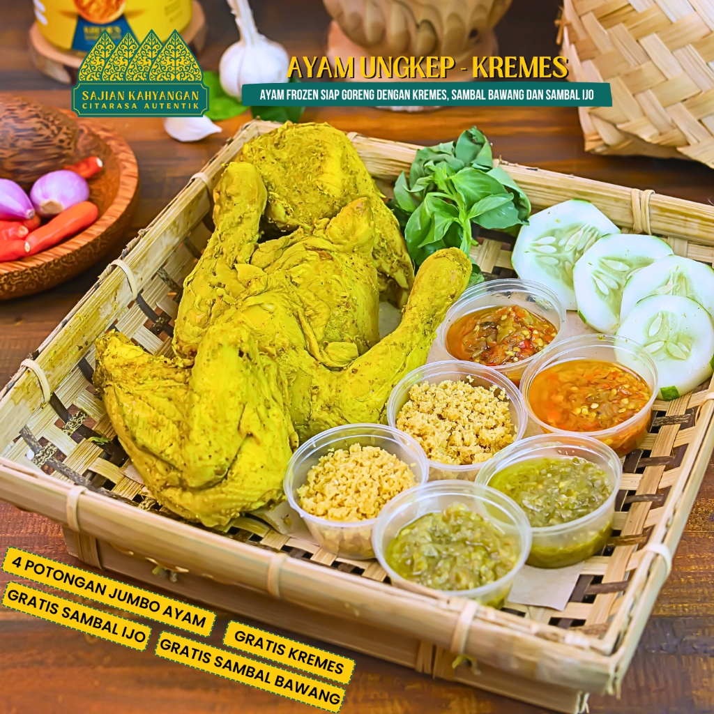 

Ayam Ungkep Kremes - Sajian Kahyangan : Ayam Frozen dengan Kremes, Sambal Bawang dan Sambal Ijo