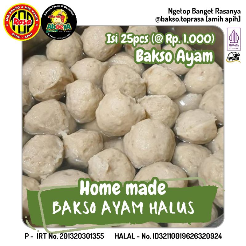 

Frozen Bakso Ayam Polos Medium Bakso Daging Ayam Halus [isi 25pcs] Free Bumbu Kuah Kaldu