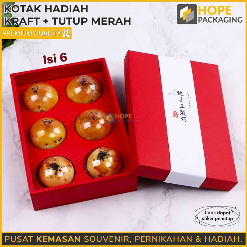 

Kotak Hadiah Kraft + Tutup Merah / Kotak Kue Mooncake / Box Kue / Kotak Kue Nastar / Box Merah / Box