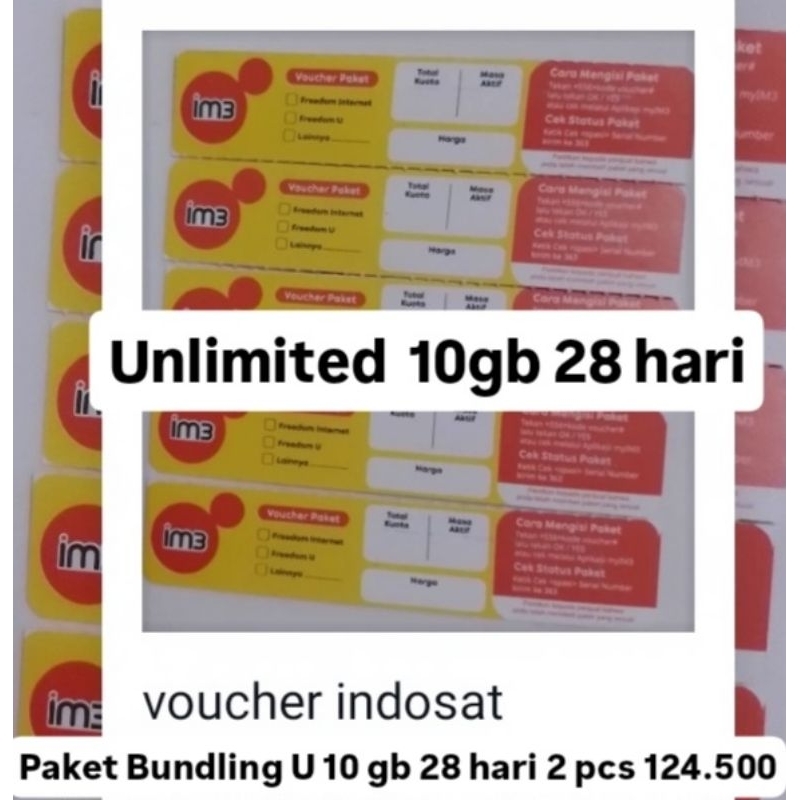 Voucher Indosat U 10 gb 28 hari bundling 2 pcs 124.500