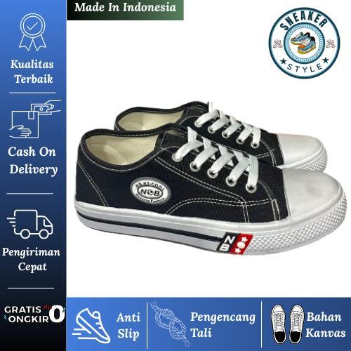 N BOLA B Pendek, Sepatu sekolah Formal Tali, Bahan Canvas, Sneakers Sekolah Warna Hitam Putih, Fashi