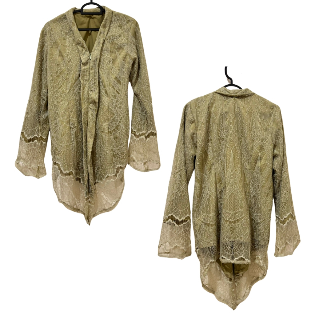 Preloved Kebaya Modern Brokat Hijau Olive – Tunik Panjang Elegan