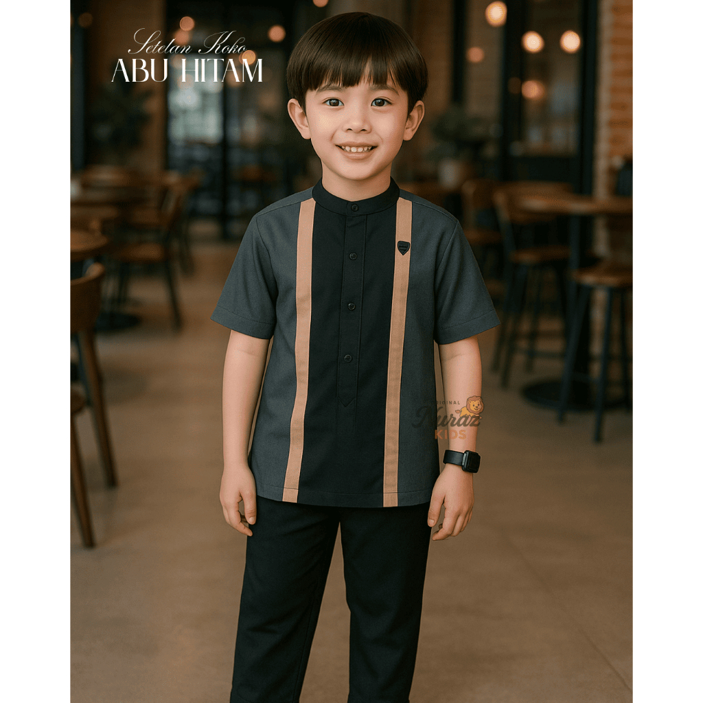 Limited Setelan Koko Polos Anak Laki-Laki Nuraz Kids Celana Panjang Hitam/Putih Usia 18Th