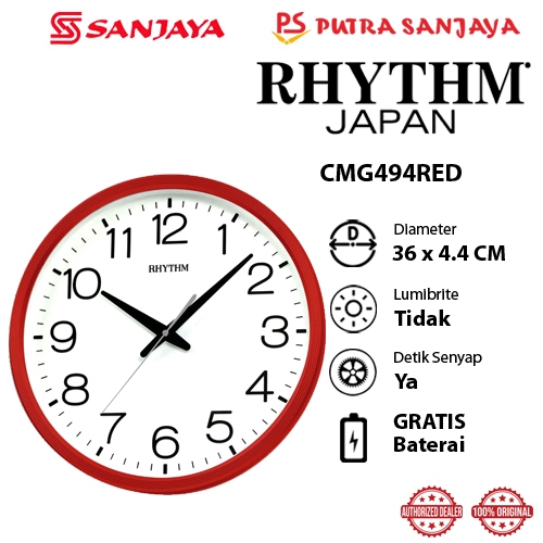 Jam Dinding Silent RHYTHM CMG494 Original