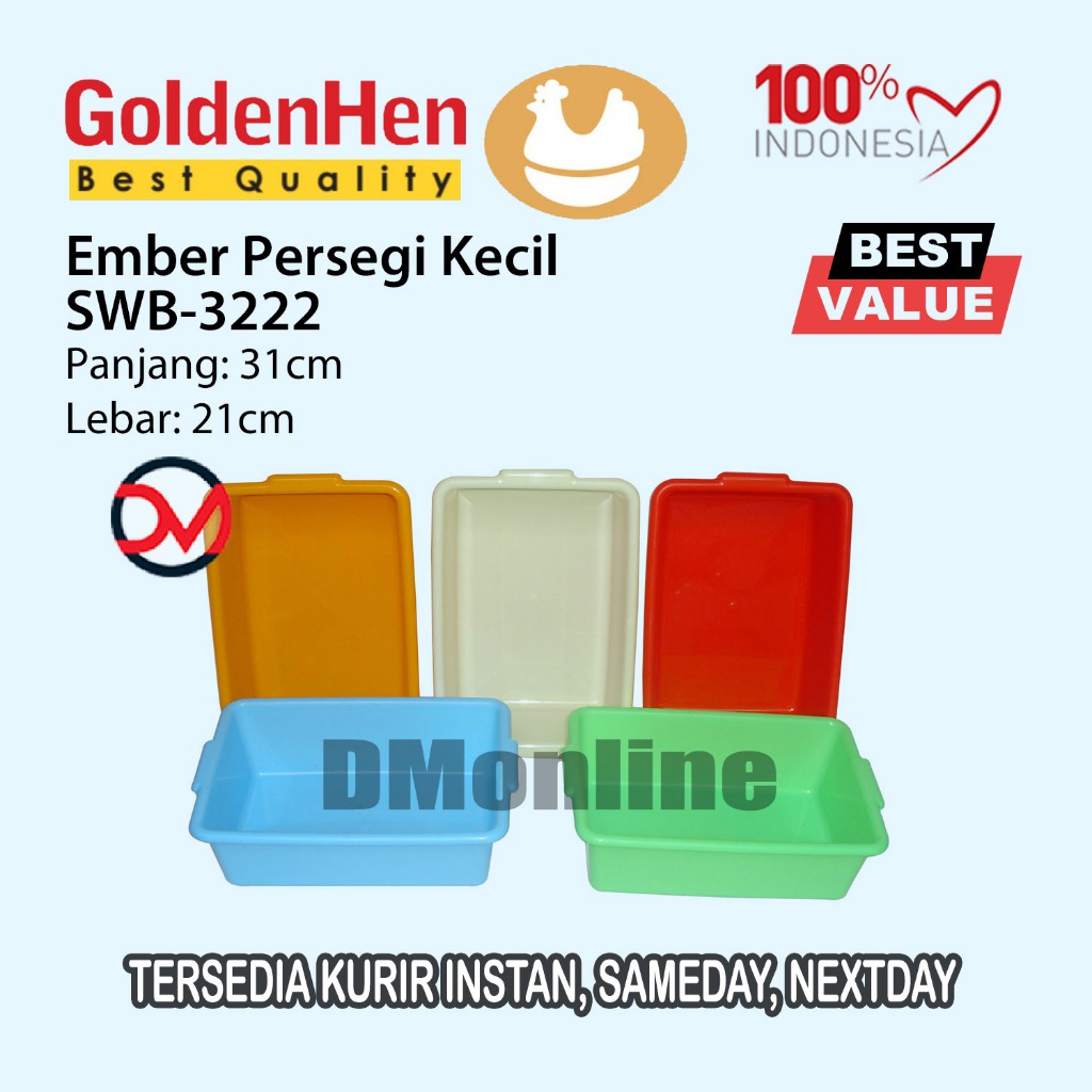 Ember Persegi Kecil 31x21cm Wadah / Baskom Plastik Serbaguna GoldenHen SWB-3222