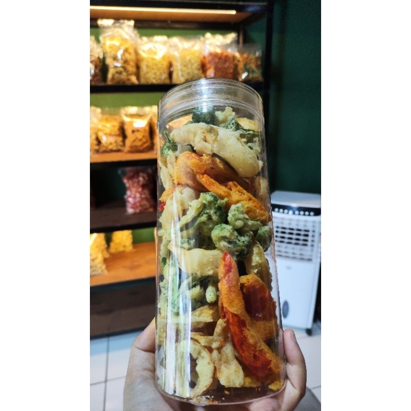 

KERIPIK SAYUR MIX CABE/LOMBOK BROKOLI BAWANG BOMBAY TOPLES MIKA 1300ml