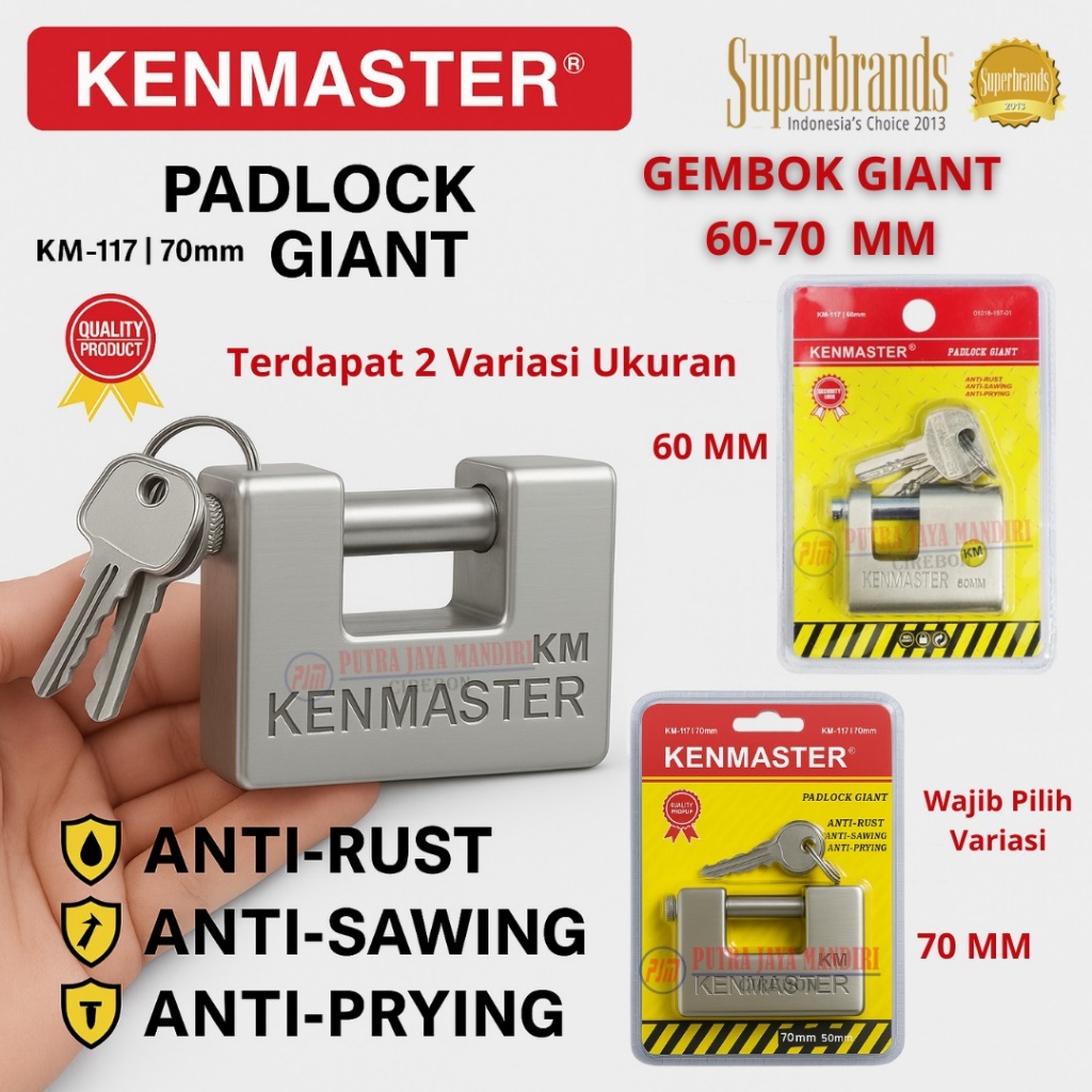 Kenmaster Gembok Giant 60 mm 70 Mm Gembok Pagar Anti Maling