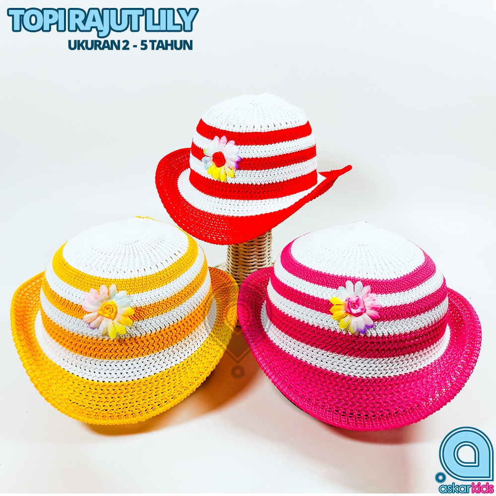 Topi Rajut Anak Perempuan Motif Bunga | Topi Cantik Rajut Lily Usia 2–5 Tahun