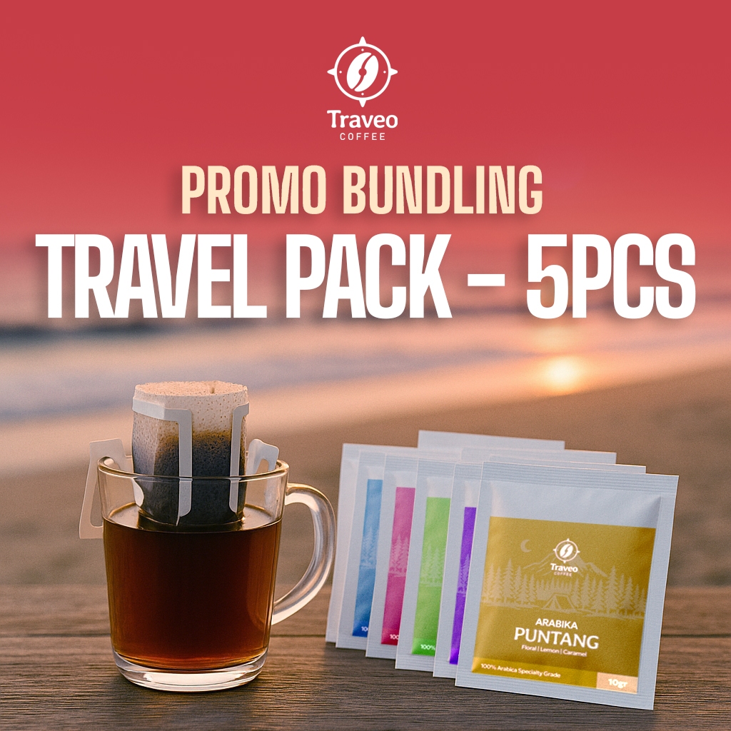 

KOPI DRIP TRAVEO 5PCS - TRAVEL PACK | BUNDLING KOPI ARABIKA SPECIALTY ROBUSTA KOPI DRIP KOPI FILTER