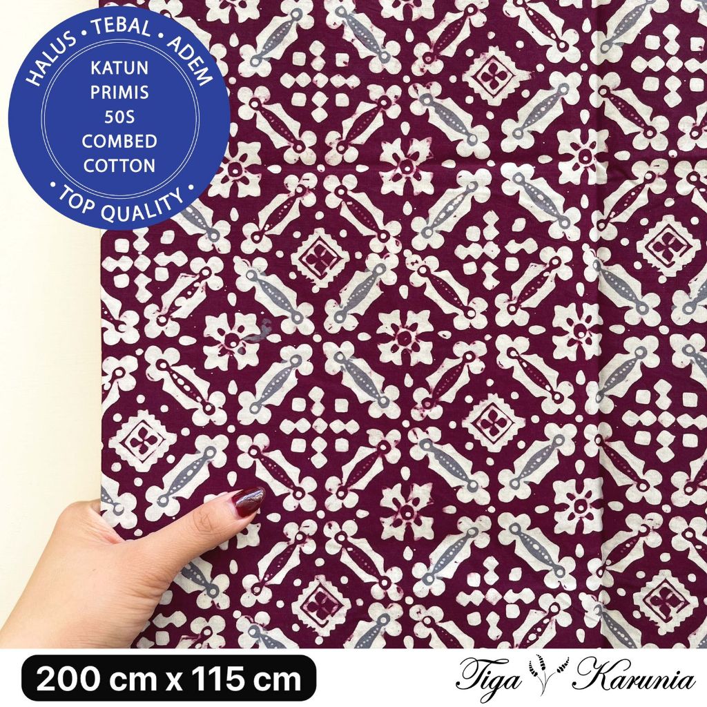Kain Batik Cap Premium Solo Kawung Kembang Maroon Grey KATUN PRIMIS