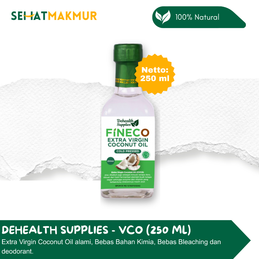 

Dehealth Supplies - Fineco Extra Virgin Coconut Oil / VCO - Kemasan Kaca - 250 & 500 ml