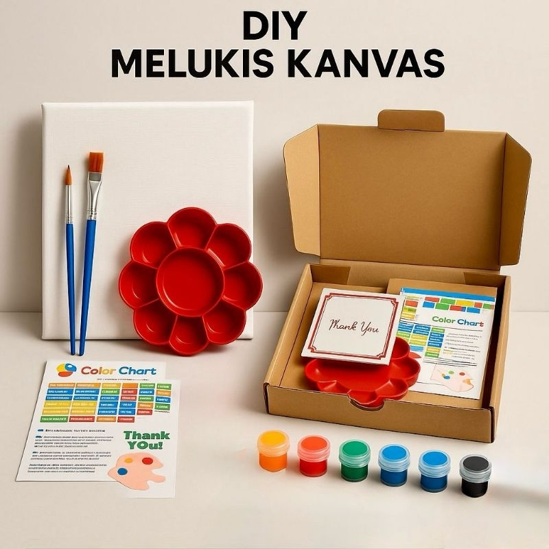 

Paket Lengkap Kanvas Melukis ukuran 20x20cm dilengkapi cat air & colour mixing chart byGHEduPlay