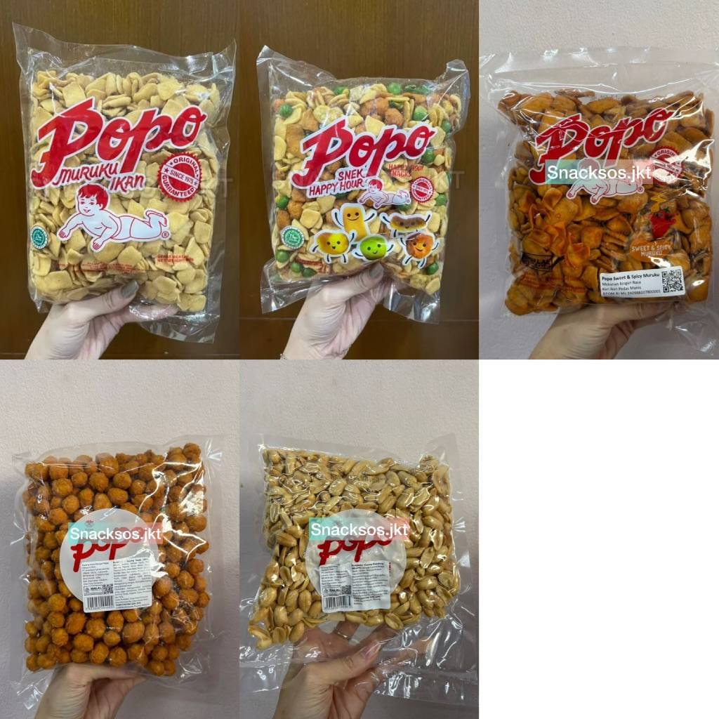 

Ready POPO MURUKU SNEK HAPPY HOUR / POPO MURUKU IKAN / POPO SHANDONG PEANUT / POPO CURRY SESAME