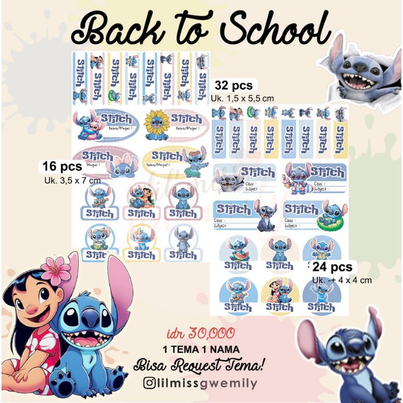 

Sticker Label Anak Sekolah tema STITCH : 'Back to School'