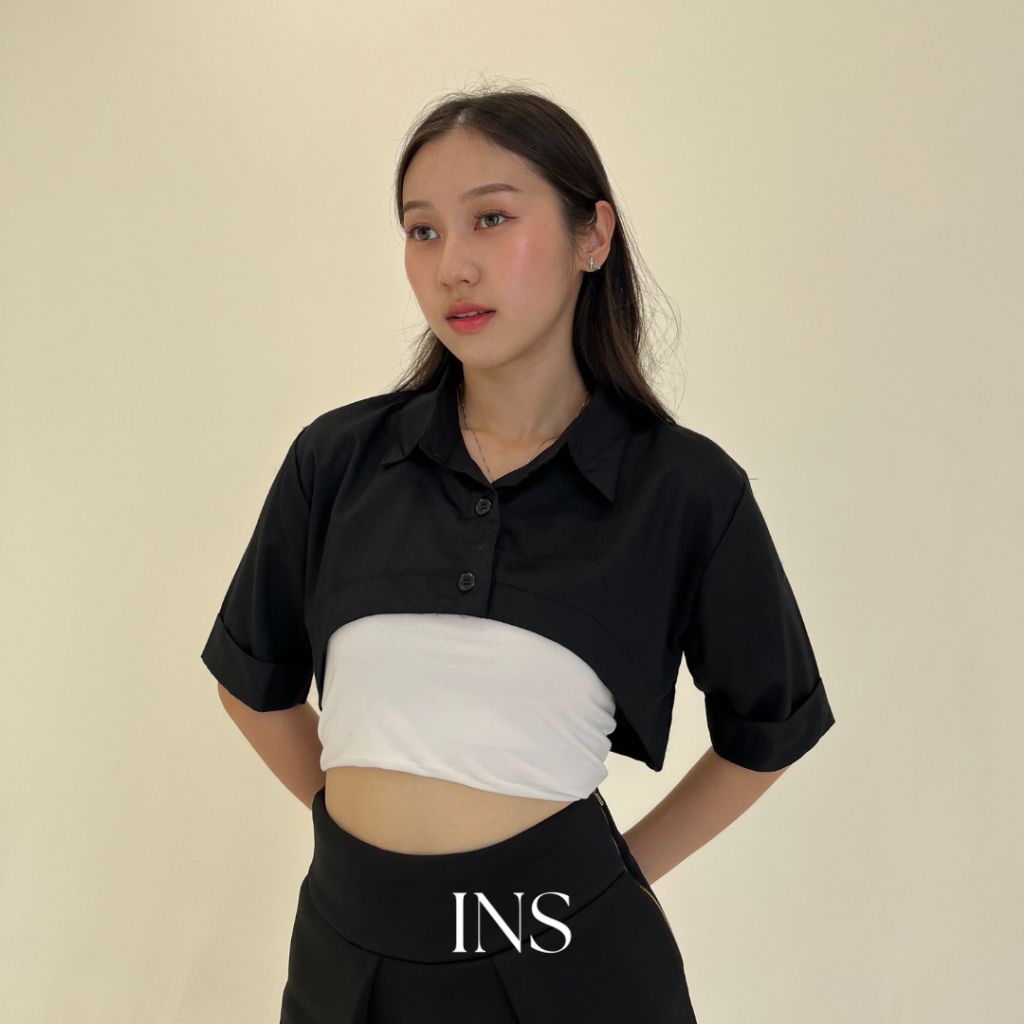 [WEARING INS] Nori Top - Atasan Wanita Crop Cotton - Outer Outfit Berkerah