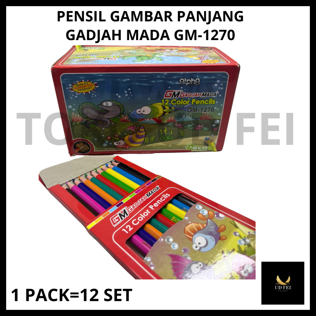 

(1 PACK=12 SET) Pensil Gambar Panjang/ Pensil Warna Panjang/ Pensil Warna GM-1270/ Pensil Warna Gadjah Mada
