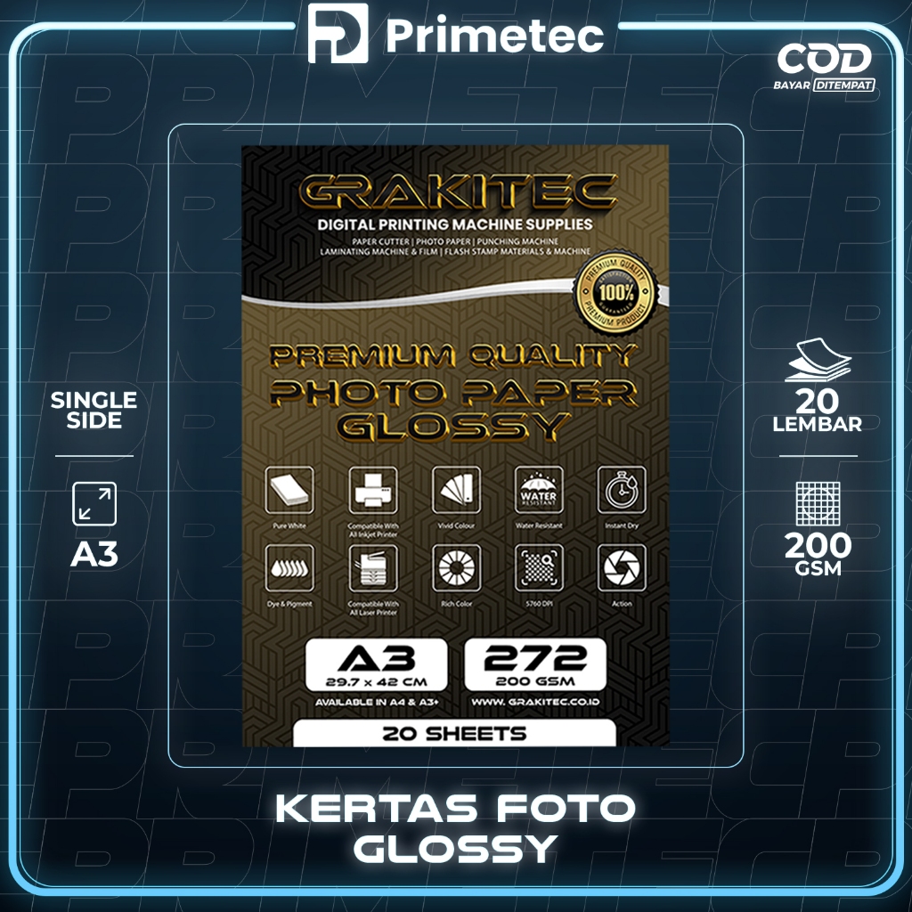 

Kertas Foto Glossy A3 & A3 PLUS - Grakitec Premium Photo Glossy Paper A3 260, 230, 200,