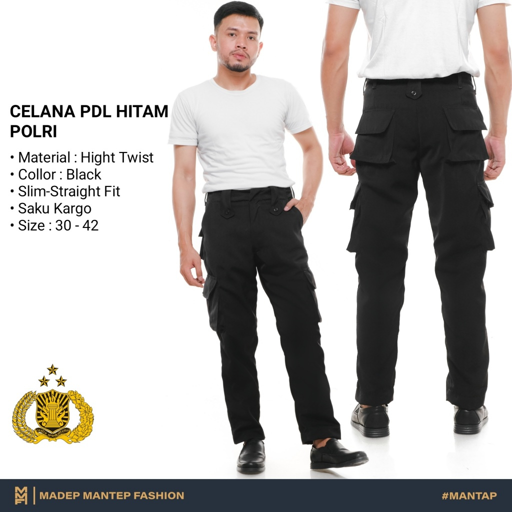 Celana PDL POLRI Hitam Cargo Kualitas Terbaik Celana Standart POLRI POLISI Celana Kompol Hitam MMF