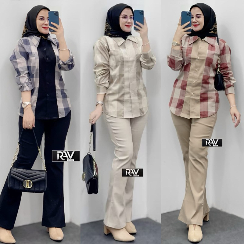 Alda Set Cindy Set Talla Set setelan wanita atasan kemeja Katun import + celana chinos premium (BB M