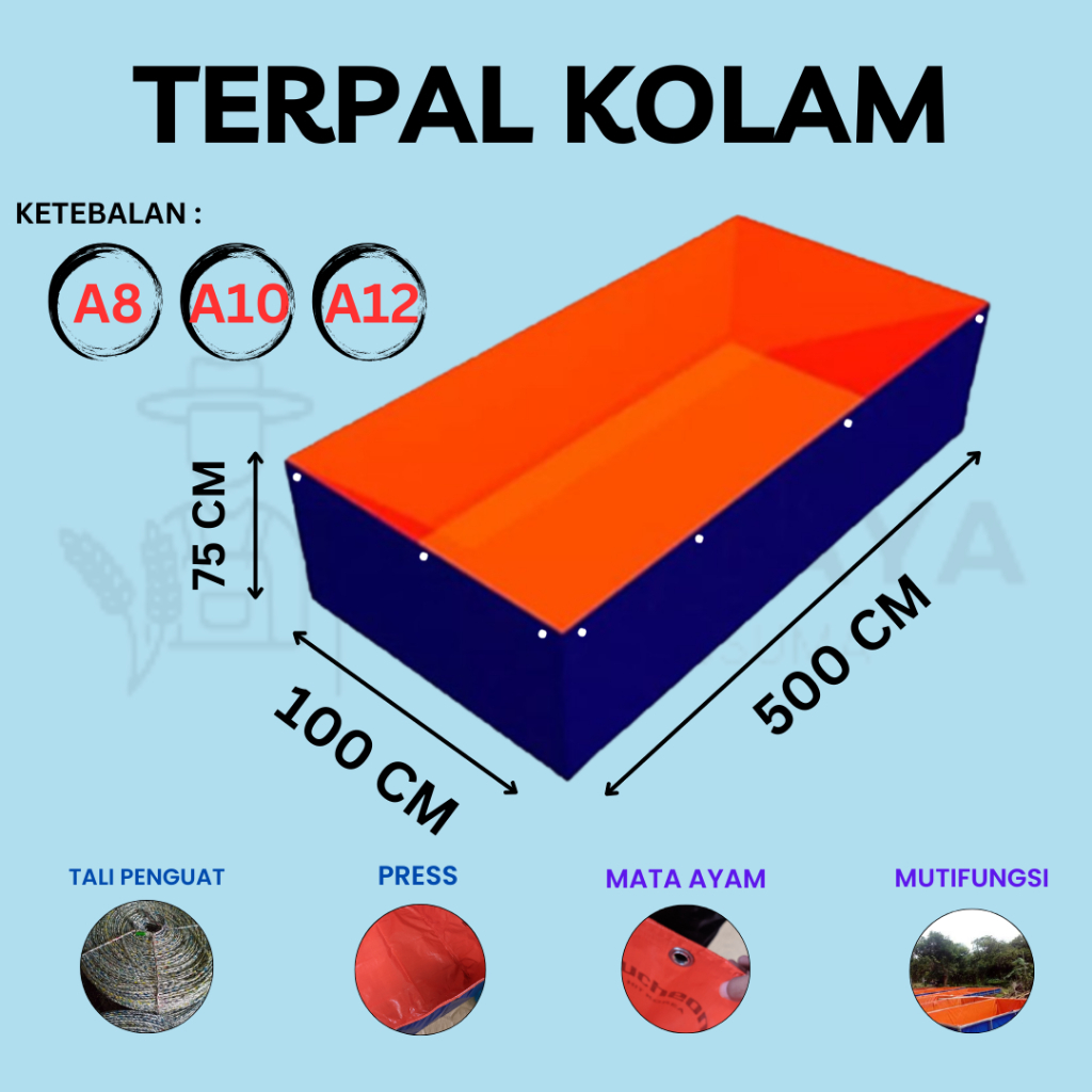 Terpal Kolam Terpal Ikan Kotak 500x100x75 - A8 A10 A12 -100x500x75 - 5x1x0,75 Untuk Budidaya dll