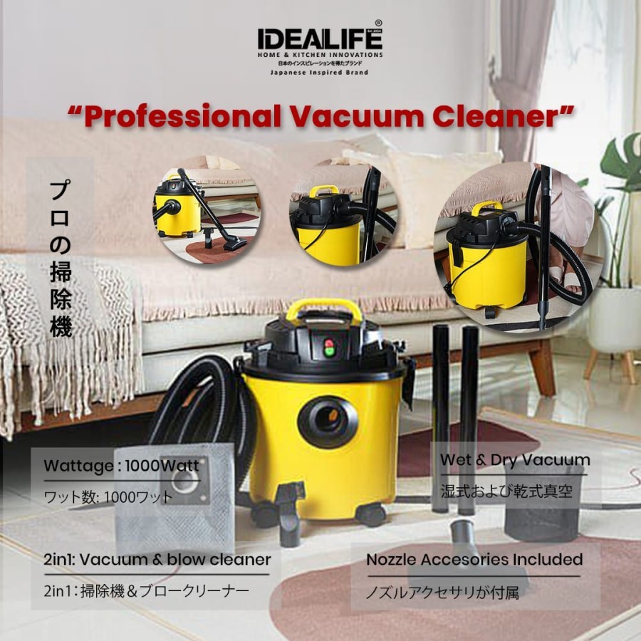 IDEALIFE - Wet & Dry Vacuum Cleaner - Penyedot Debu 15L - VC-1501