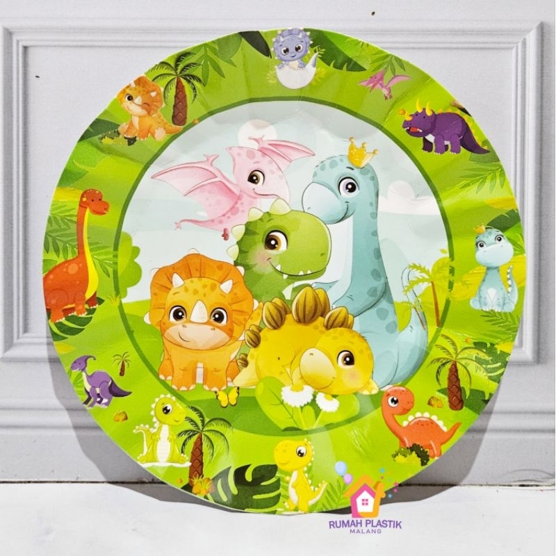 PIRING KERTAS KUE KECIL DINOSAURUS dino paper plate alas tart cake ulang tahun snack potong happy bi