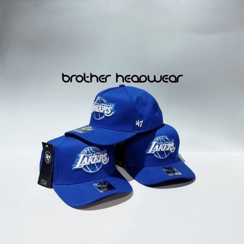 Topi Premium Lakers Biru Putih Logo Bordir Basketball Club