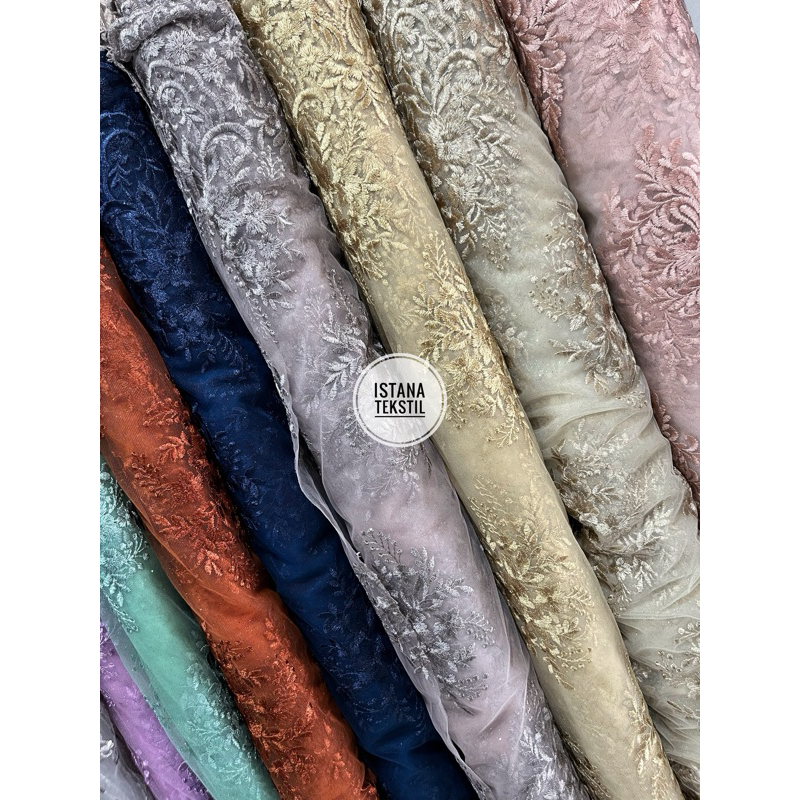 Kain tulle brukat bordir bunga ceplok tumpal