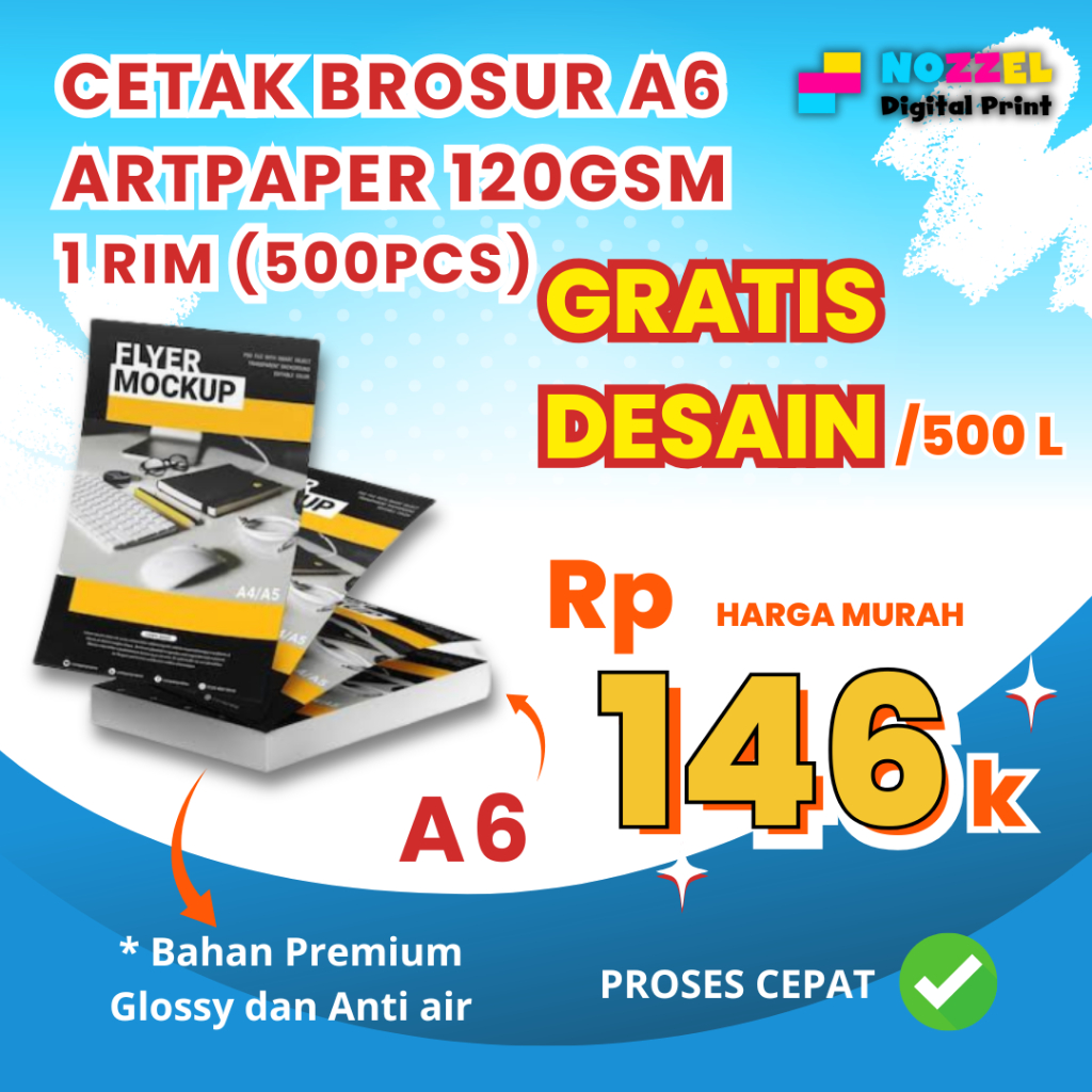 

CETAK BROSUR A6 1 RIM MURAH GRATIS DESAIN | BAHAN ARTPAPER 120GSM PREMIUM GLOSSY ANTI AIR