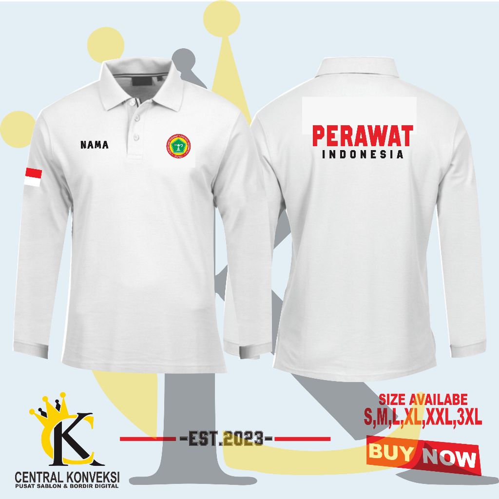 Poloshirt Perawat Indonesia / Kaos Kerah Perawat Indonesia Free Nama Tersedia Tangan Panjang Dan