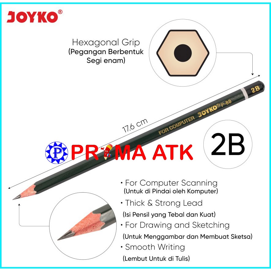 

D3W! (144 PCS / 12 PAX / 1 BOX) Pensil Kayu Joyko 2B P88 ( Hijau ) Terlaris Favorite / Wooden Pencil