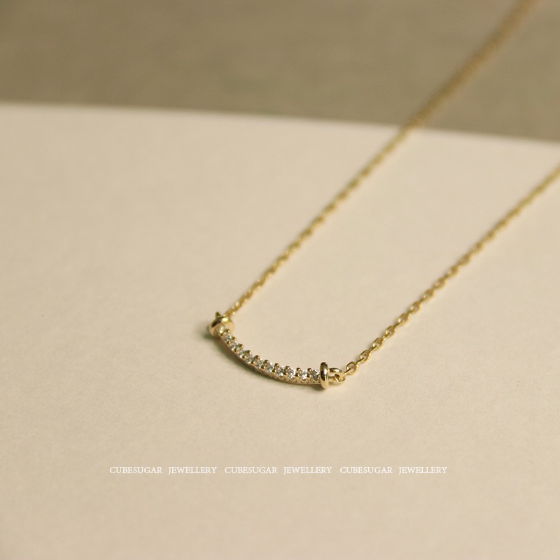 Kalung Smile Kalung Silver 925 Zircon inlaid smile necklace S925 sterling silver plated 14K gold nec