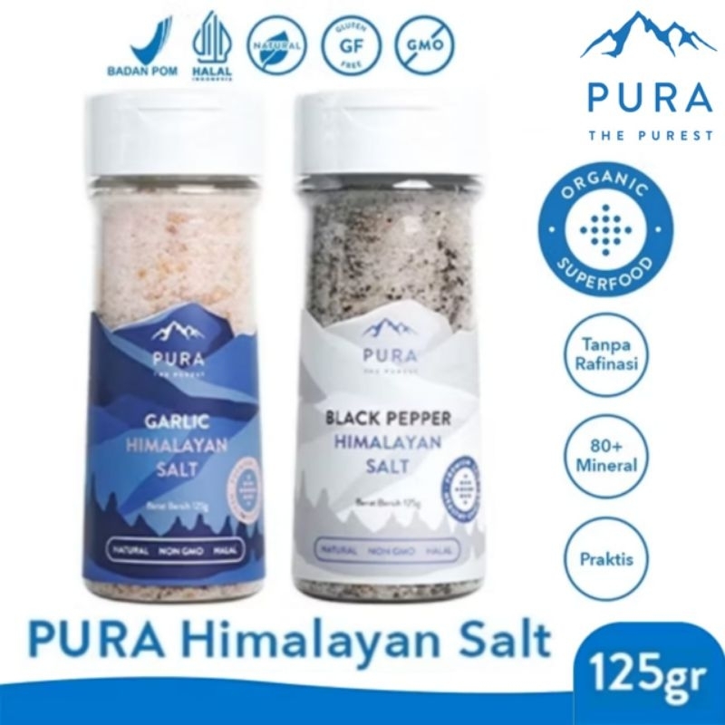 

PURA Garam Himalaya Garlic Himalayan Salt Black Pepper Himalayan Salt 125gr - Garam Organik Garam Natural Tanpa Rafinasi Rendah Natrium Kaya Mineral