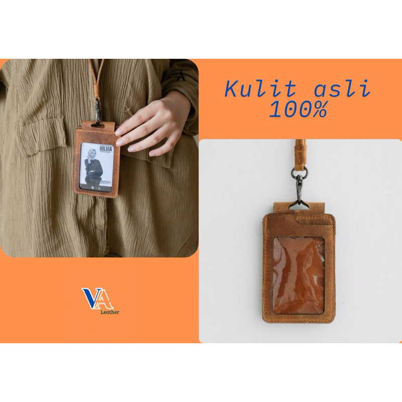 

name tag kulit asli id card berly lanyard berkualitas kulit sapi asli
