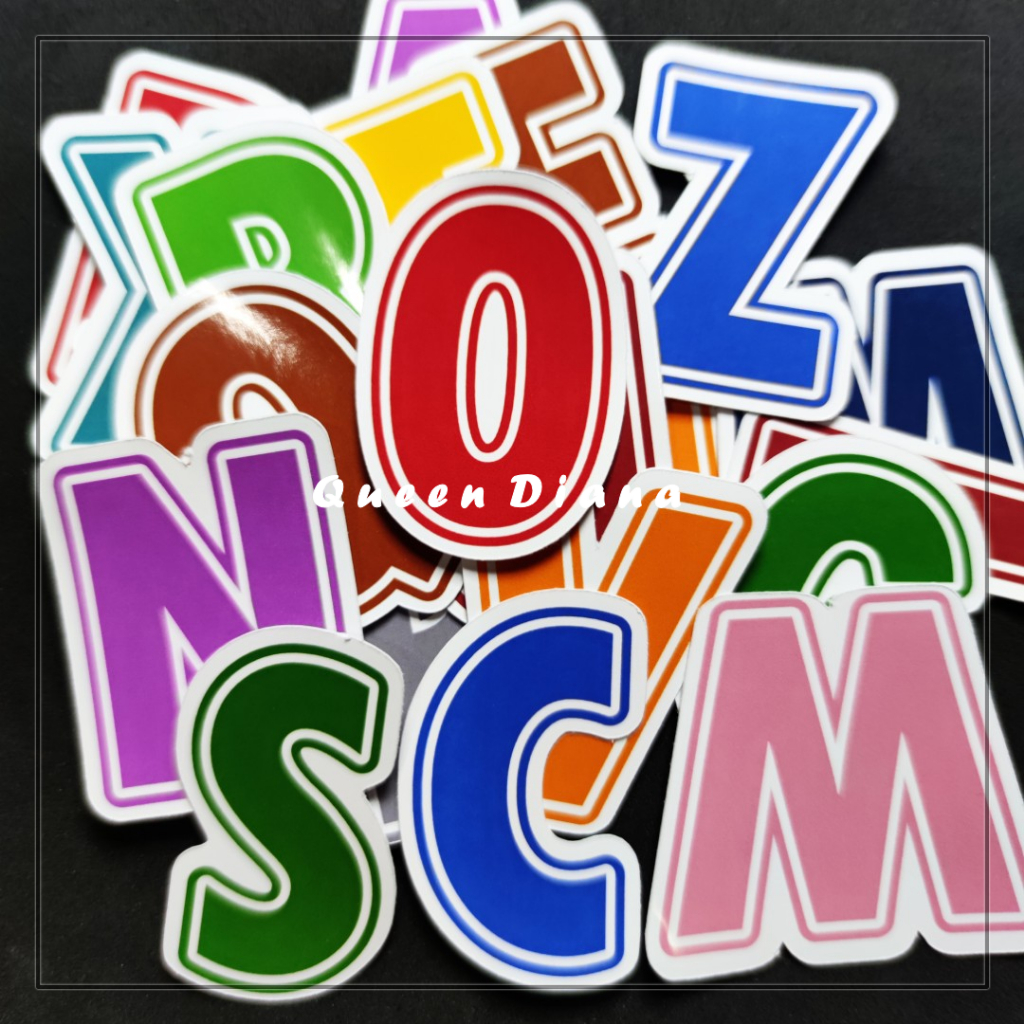 

new stiker huruf abjad tinggi 5 cm lengkap isi 26 pcs warna warni sticker alfabet warna