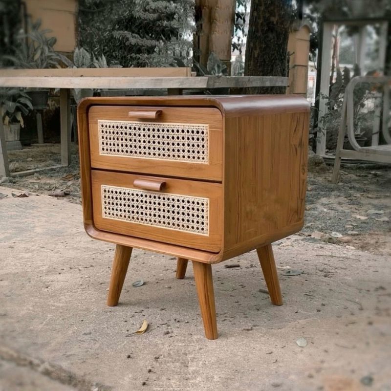 nakas kayu jati nakas rotan kayu jati