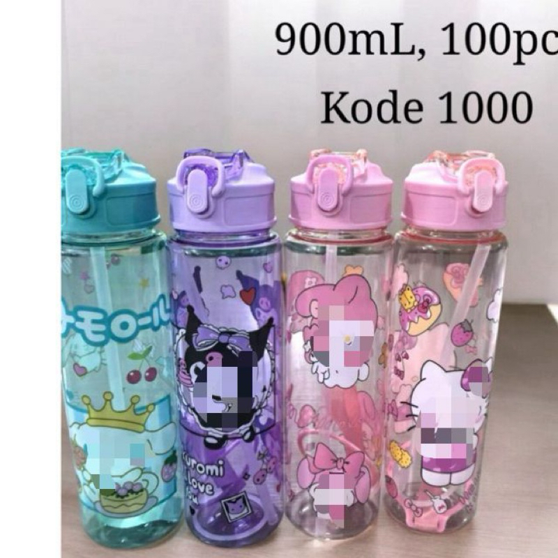 Botol Minum motif boneka 900ML Bening Botol Air Anak  Sedotan Anti Bocor Premium BPA FREE | KURUMI M