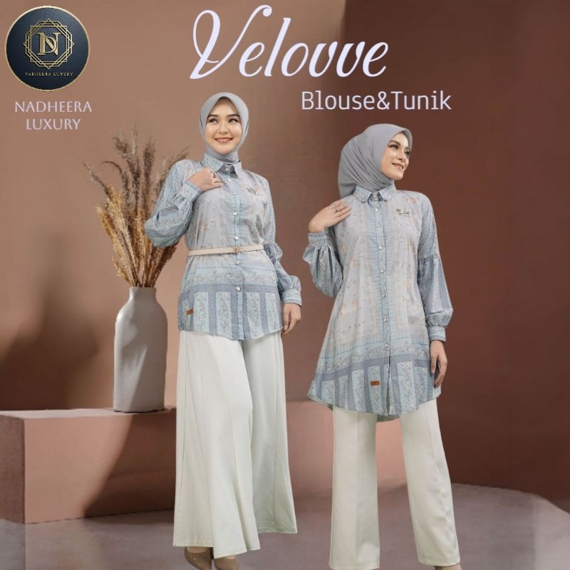 READY[BISA COD]Nadheera Luxury Rayon Premium Velovve Blouse Tunik Famset Couple Keluarga Dress Midi/