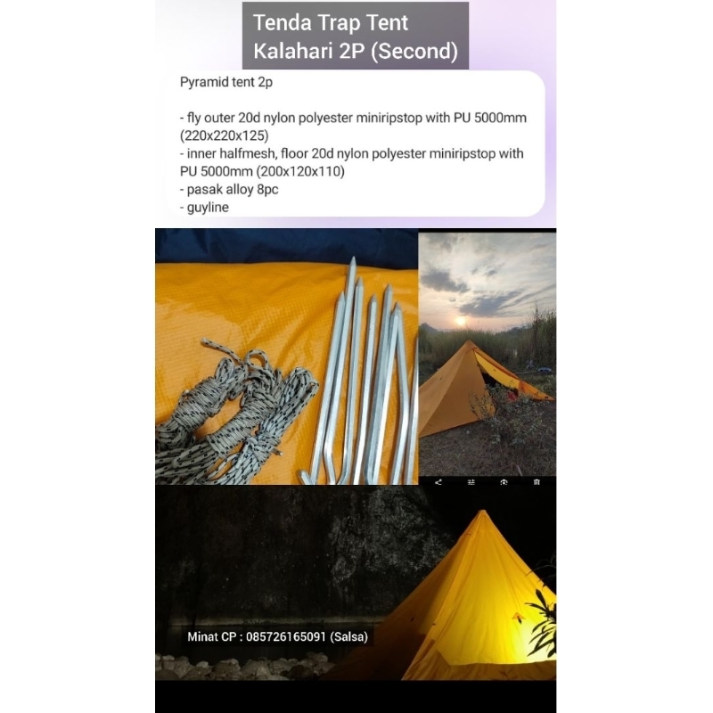 Tenda Second Model Trap Tent Pyramid Kalahari 2P
