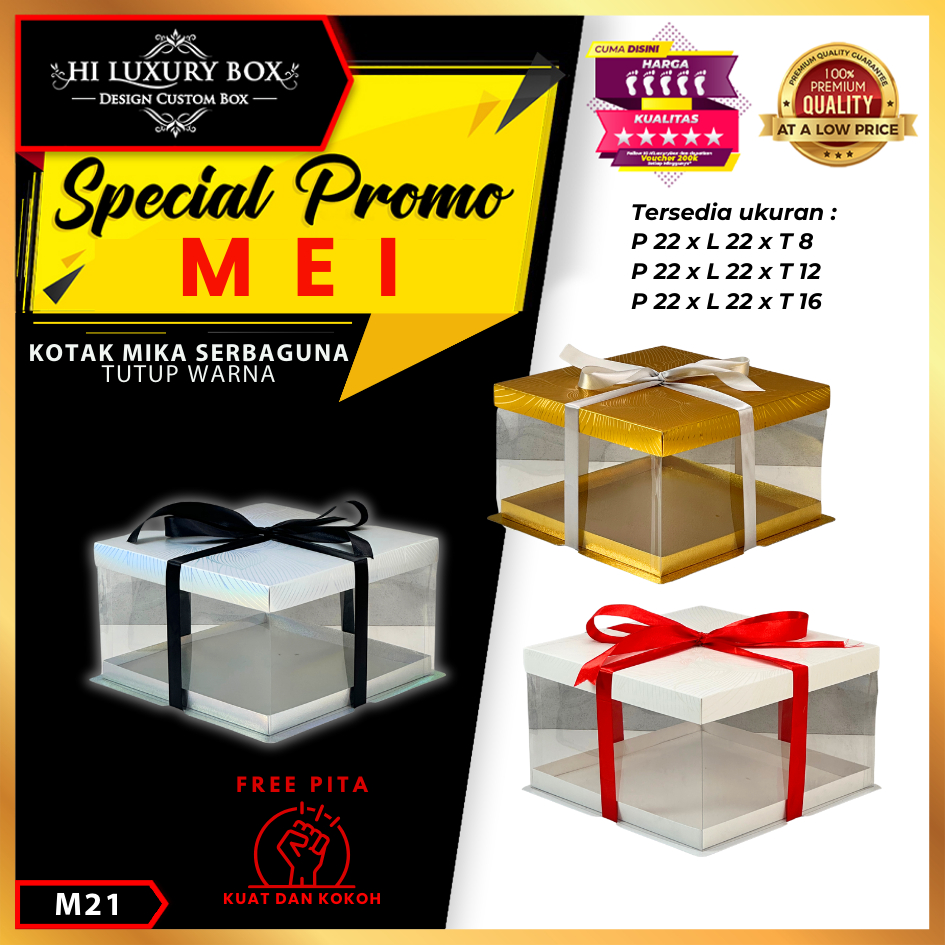 

Cake Box Kotak Kue Mika Transparan Dus Hadiah - Tutup Hologram / M21