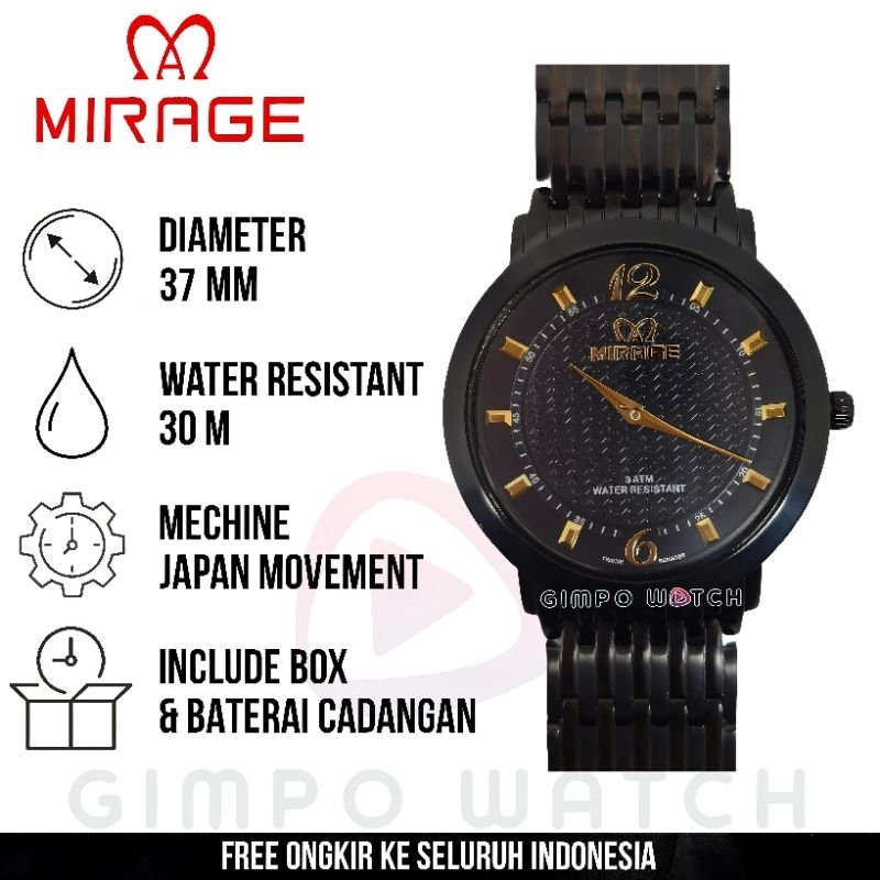 [MIRAGE ORIGINAL] JAM TANGAN PRIA ANALOG RANTAI STAINLESS STEEL 7392BRP-M