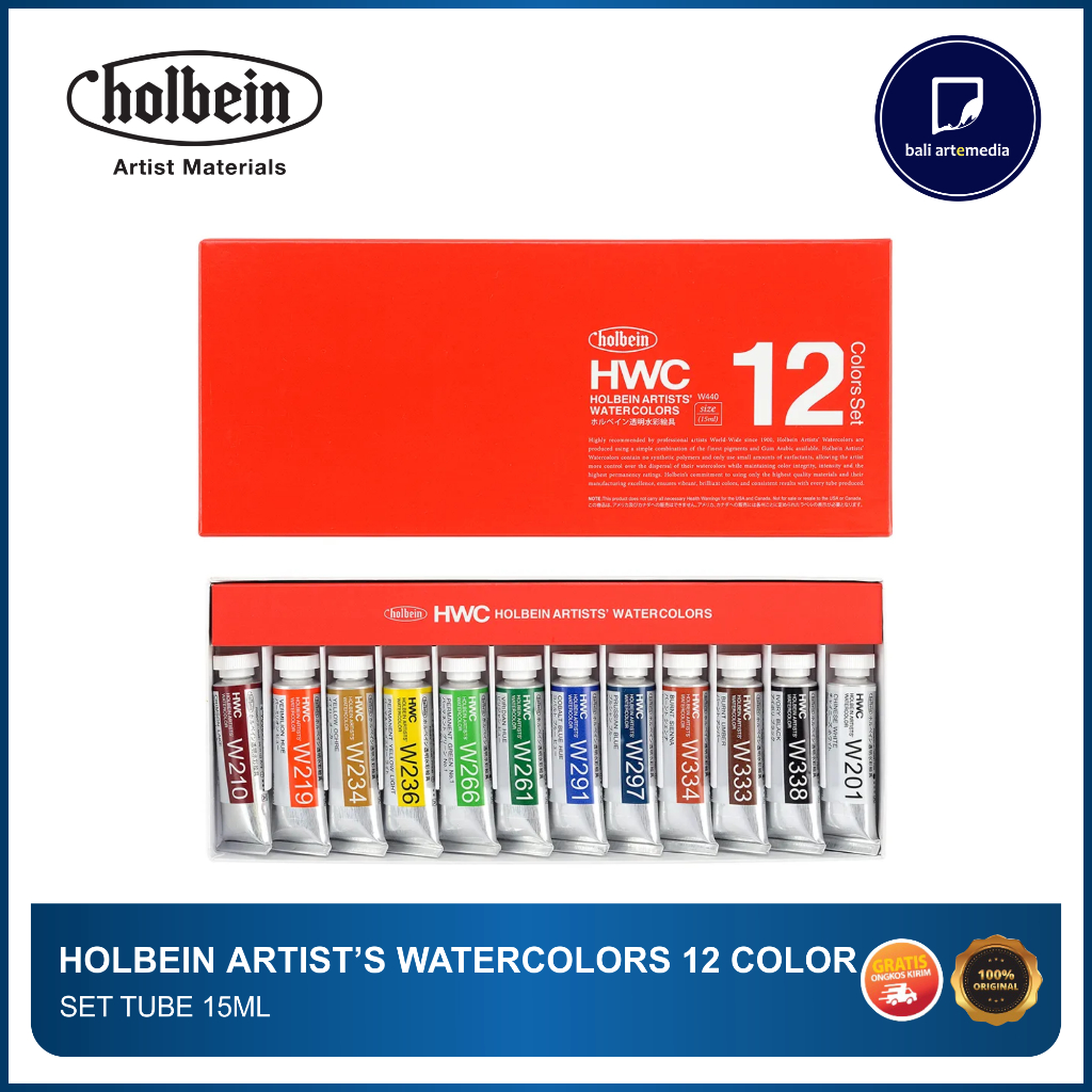 

Holbein Artists' Watercolours 12 Colors set 15ml - Cat Air Holbein - Bali Artemedia